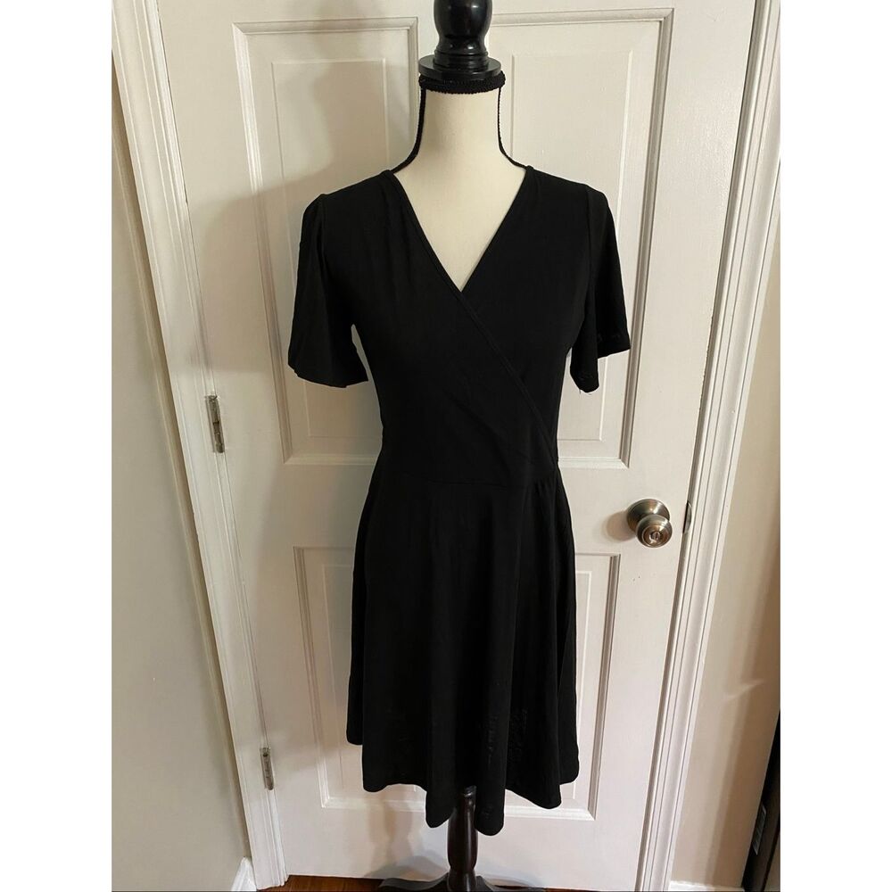 Cotton blend black wrap dress size M